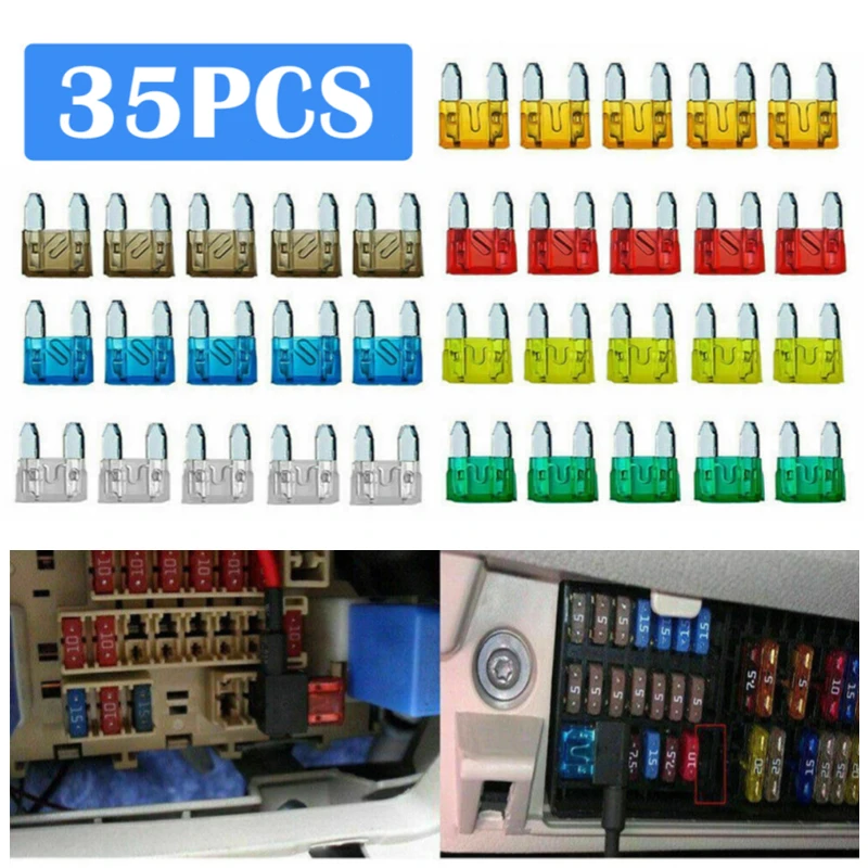 35PCS  Aluminum Small Car Fuse 5A 10A 15A 20A 25A 30A  Mixed Set Automotive Blade Fuse Assortment Assorted Kit