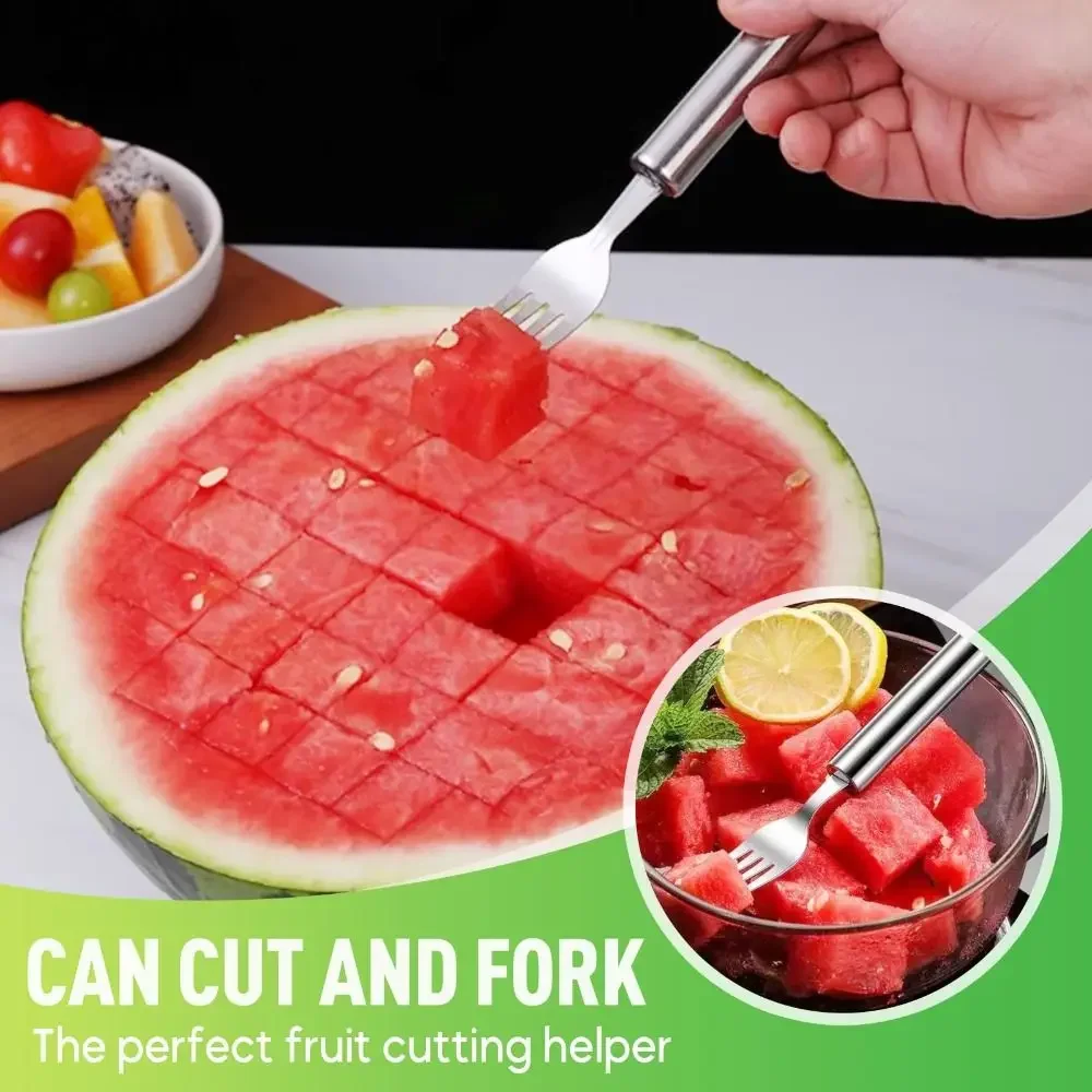 2-in-1 Watermelon Cutter Dual Head Stainless Steel Fruit Cutter Professional Slicing Watermelon Fork Slicer