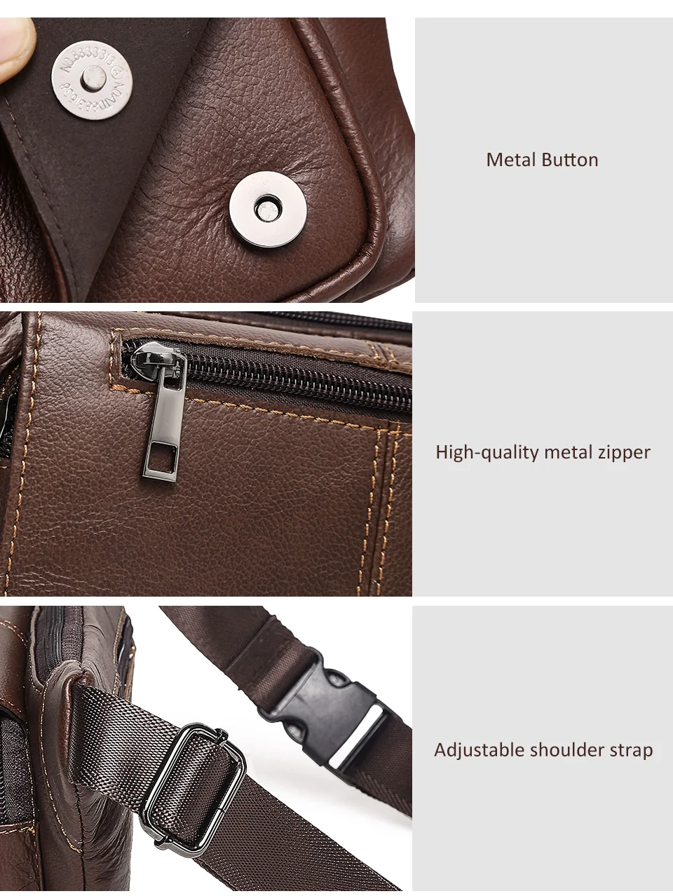 HUMERPAUL Herren-Hüfttasche aus echtem Leder, mehrere Taschen, Brusttaschen, verstellbarer Riemen, langlebige Hüfttasche für tägliche Reisen und Outdoor – Detail 9