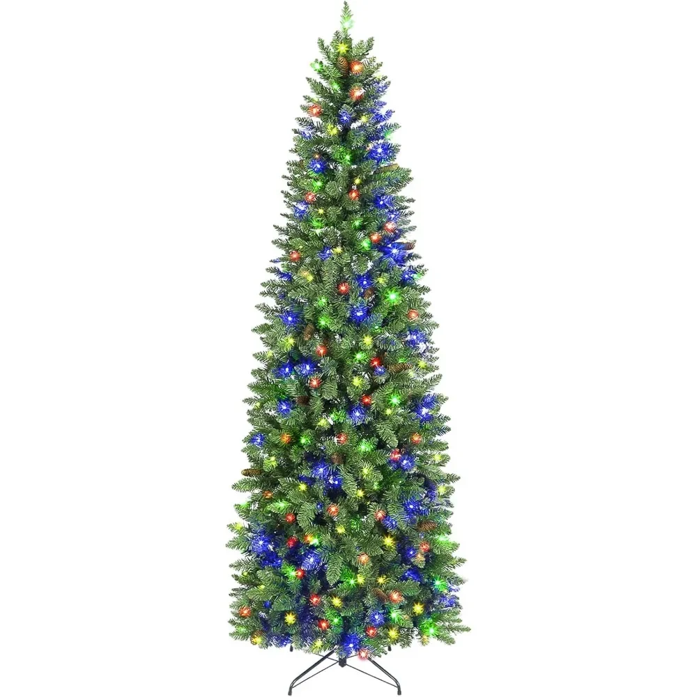 Prelit Pencil Slim Christmas Tree withColor Changing LED Lights, Branch Tips, Metal Stand and Hinged