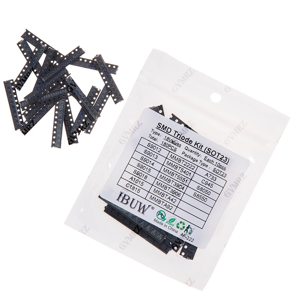 180PCS S9012 18Values SMD Triode Transistor Kit SOT23 MMBT2222/A733 etc.) for Arduino DIY Electronic Amplifier Switching Project
