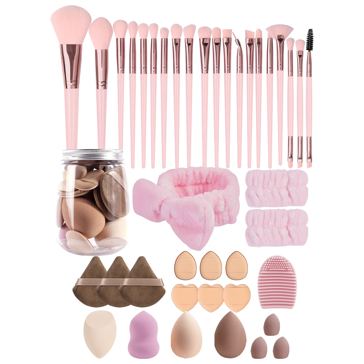 MAANGE 41pcs Makeup Tools Kit 20pcs Makeup Brushes 16pcs Blender Sponges & Storage , Brush Cleansing Pads Headband Wristbands