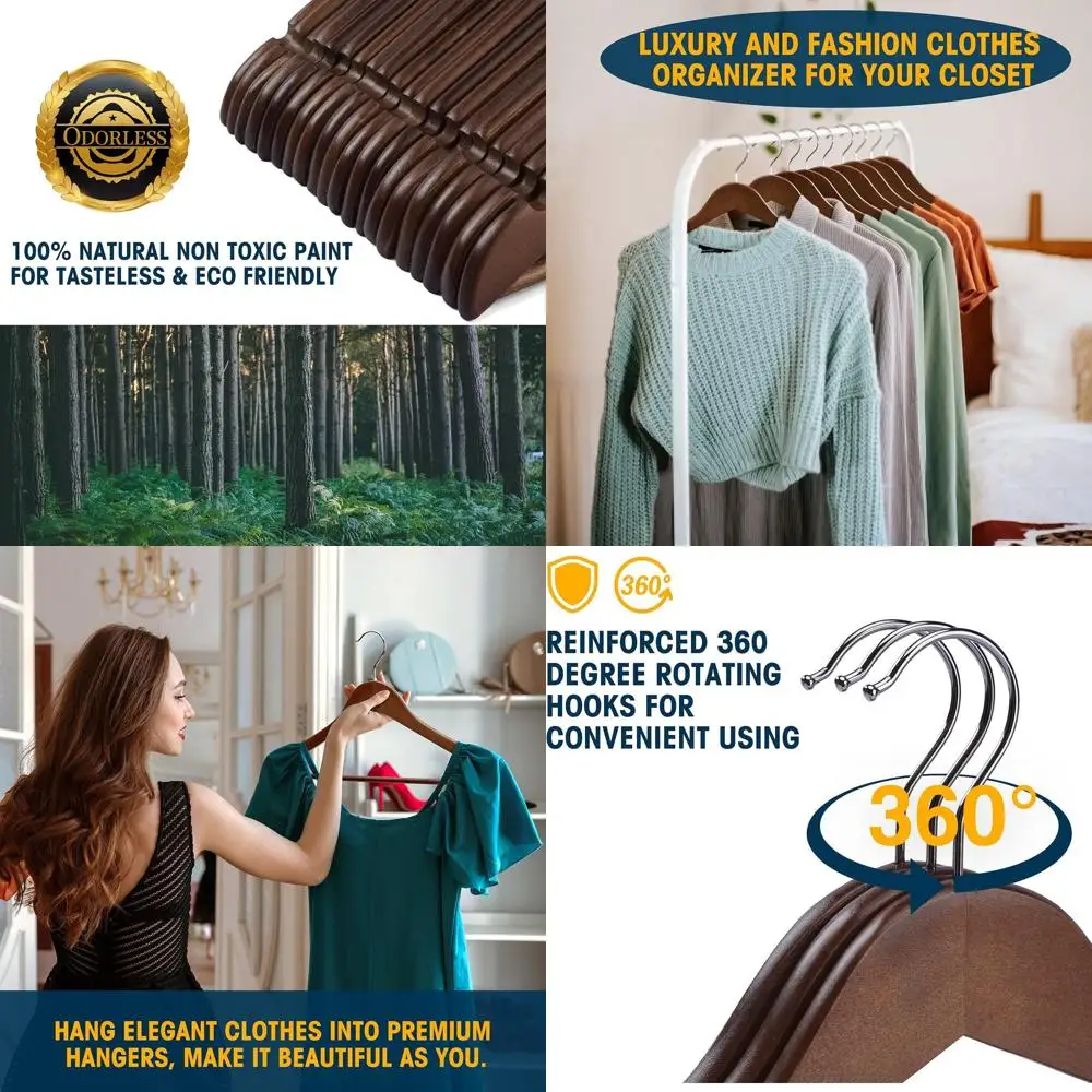 

Set of 60 Premium Walnut Solid Wood Hangers - Slim Design for Suits, Coats, Jackets, and Pants
