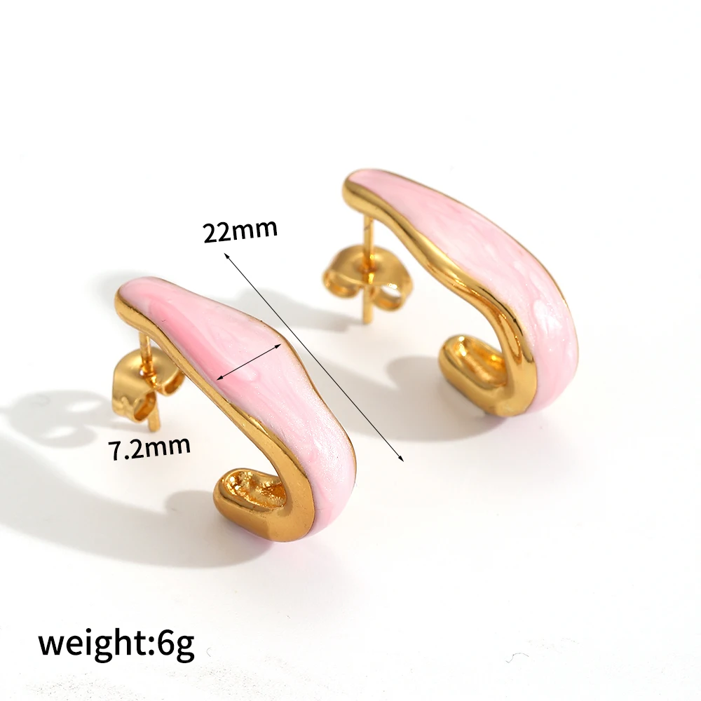Modische Edelstahl-C-Form Weiß-Schwarz Emaillierte Creolen Damen Charm-Schmuck Accessoires – Detail 6