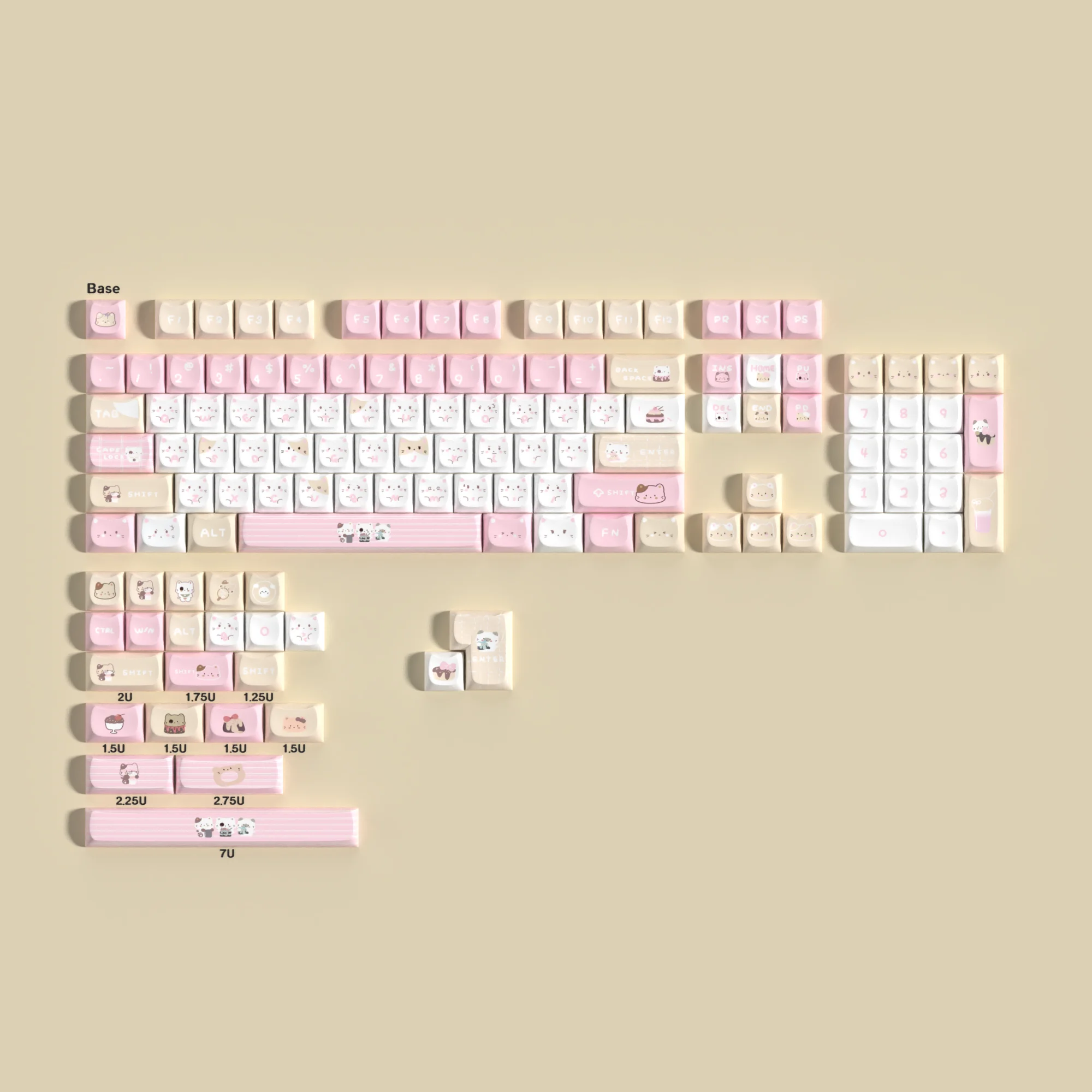 JCM MAO Ear Keycaps Dye Sub PBT Materiaal Grote Set Keycaps voor Mechanisch Toetsenbord Alice Layout 7U Spatiebalk Lovers Gift