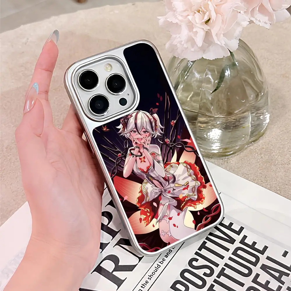 

Wuthering Waves Camellya Phone Case for iPhone 17 16 15 14 13 12 11 Air Pro Max Plus Electroplated Silver Cover