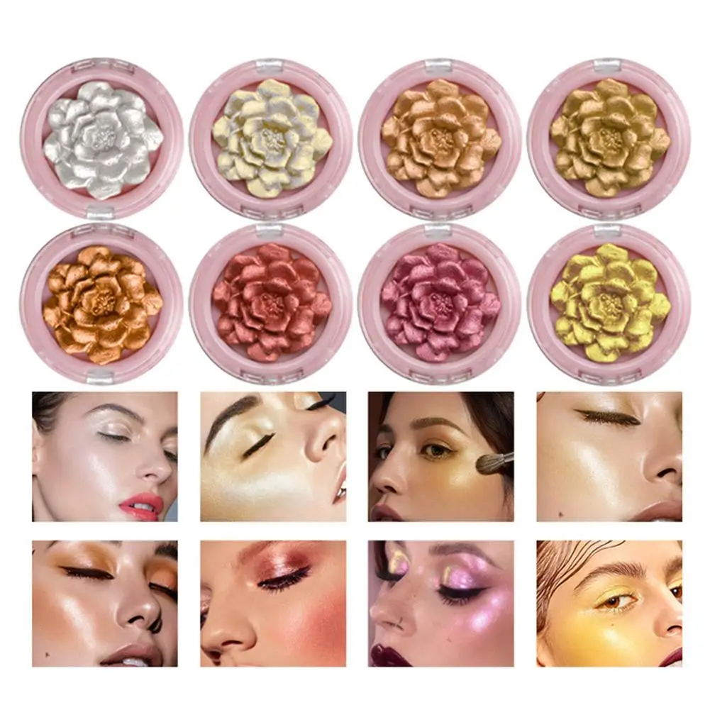 3d Rose Carving Markeerstift Palet Glitter Shimmer Rozenpoeder Blijvende Blush Hoogglans Verhelderende Waterdichte Contour Cosm P1u9