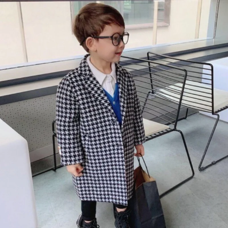 

Boys Woolen Coat Overcoat Jacket Windbreak 2024 New Warm Plus Thicken Autumn Winter Cotton Christmas Gift Children's Clothing