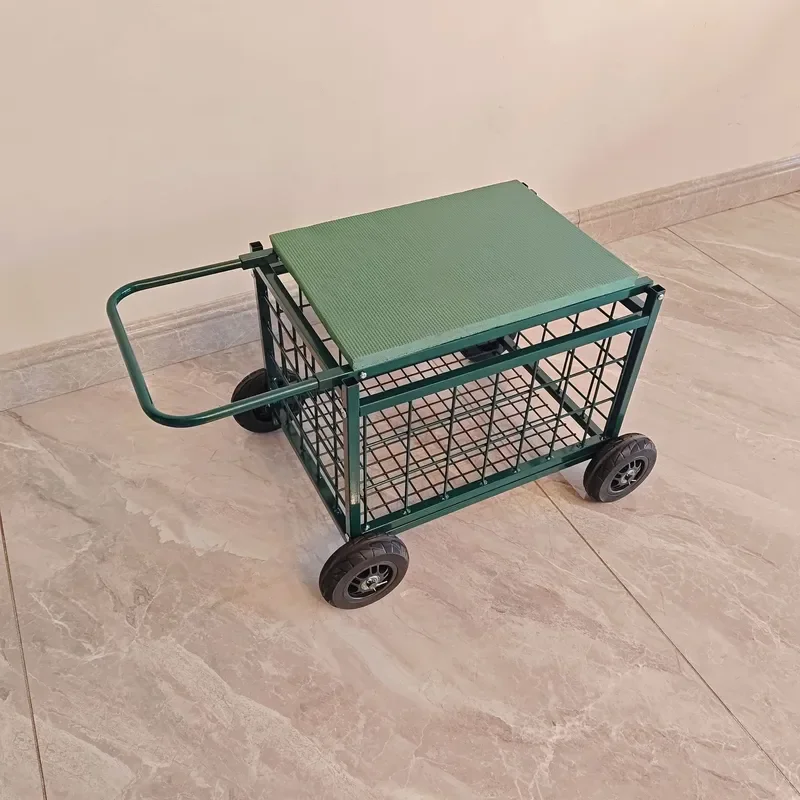 Multifunctional Garden Tool Cart with Seat Movable Wheeled Work Stool for Outdoor Planting Heavy Duty Roller Trolley for Home