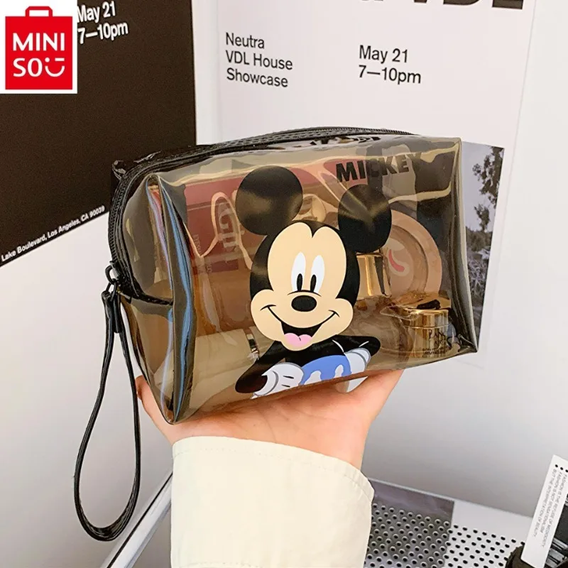 

MINISO Disney Cute Mickey Transparent Tea Makeup Bag Women's Fashion Portable Silicone Large Capacity Storage Handbag