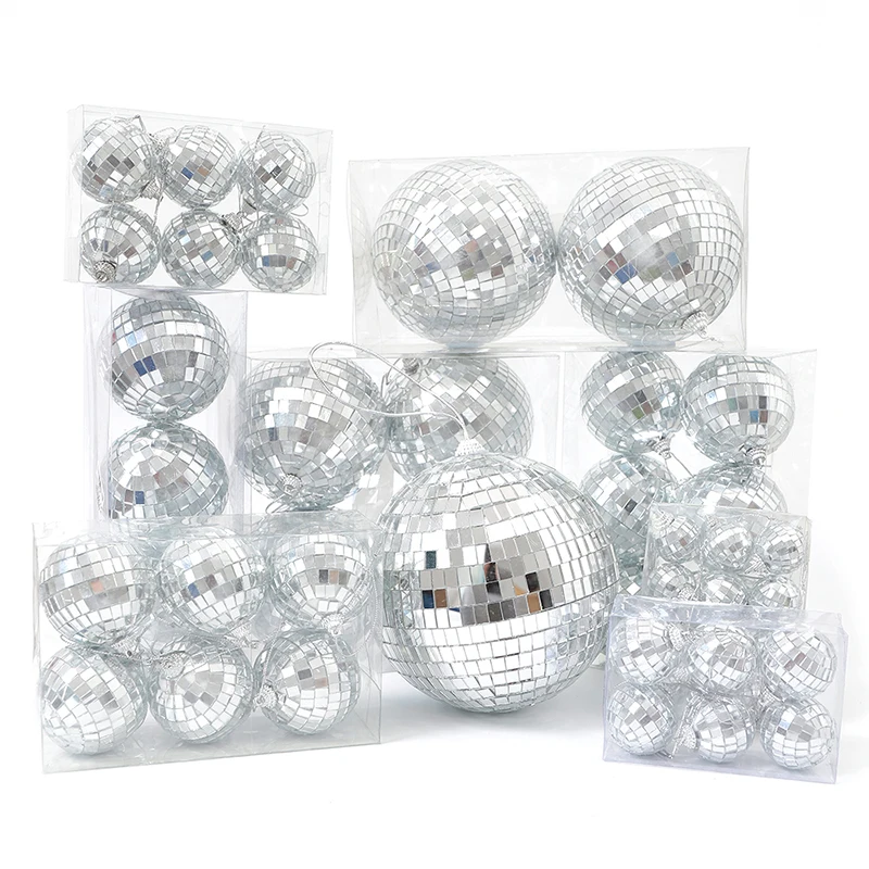 

1box 3/4/5cm Mirror Disco Ball Christmas Tree Ornaments Xmas Hanging Pendants Home Party Decor 2025 New Year Gift Navidad