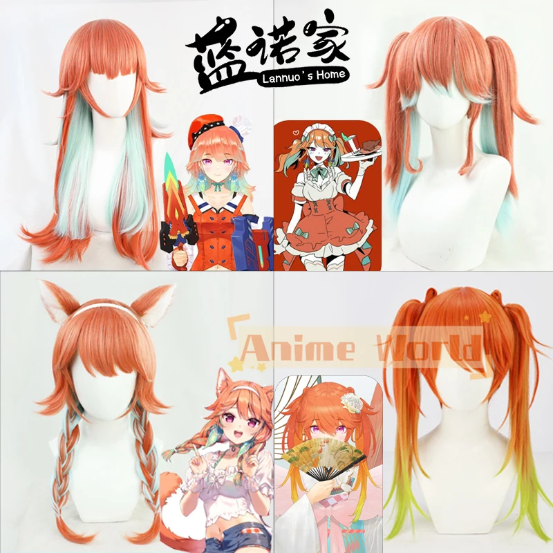 VTuber Takanashi Kiara Cosplay Wig Ponytails Hololive EN Tenchou Phoenix Girls Orange Blue Long Synthetic Role Play Carnival