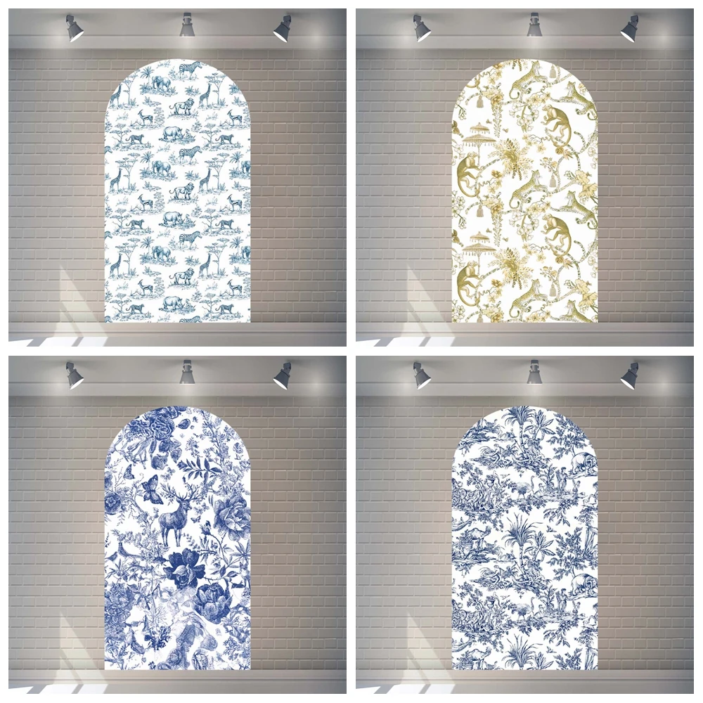 

Safari Animal Jungle Theme Arch Backdrop Custom Blue Pattern Birthday Party Baby Shower Decor Arched Cover Photograph Background