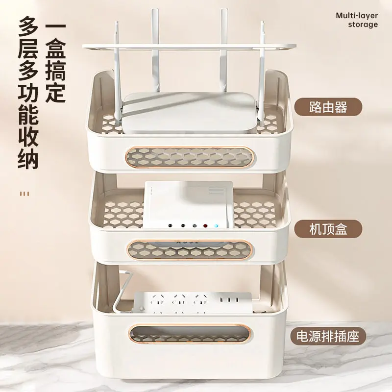 Premium Sturdy No-Drill Wall-Mounted Router & Modem Storage Box with Cable Management, Concealment Organizer for WiFi, Socket