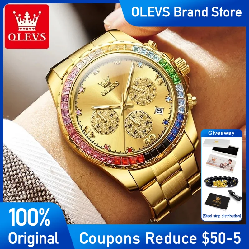 

OLEVS 2939 Mens Watch Stainless steel Quartz Watch Waterproof Luminous Watch For Men Three Small Dial Waterproof Sport Reloj