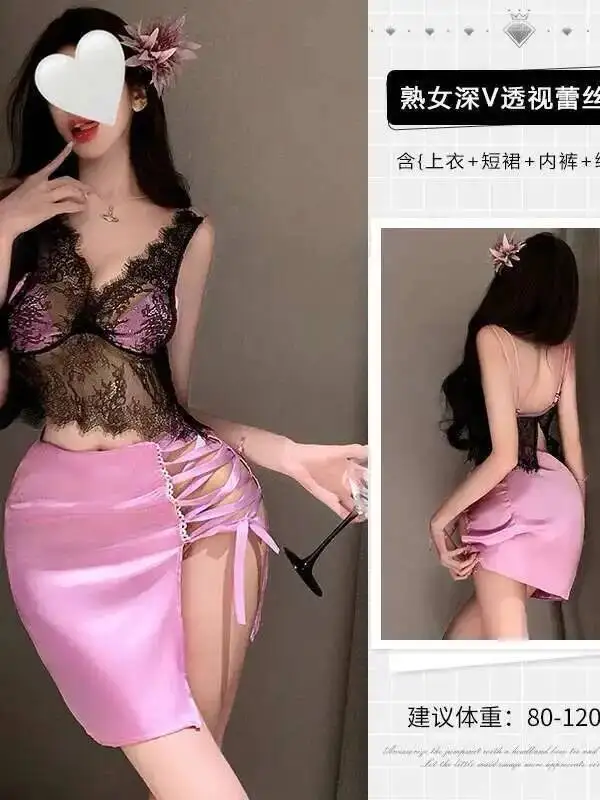 مثير المثيرة ناضجة العميق الرغبة النقية الدانتيل شبكة شفافة عارية الذراعين العميق الخامس الحمالات أكمام ملفوفة الأرداف فستان YB5P