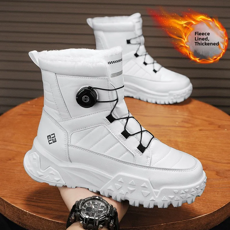 Men's Winter Snow Boots High Top Cotton Shoes down Proof Warm Bread Style Booties Fur Lined Waterproof for -40 Degrees Celsius