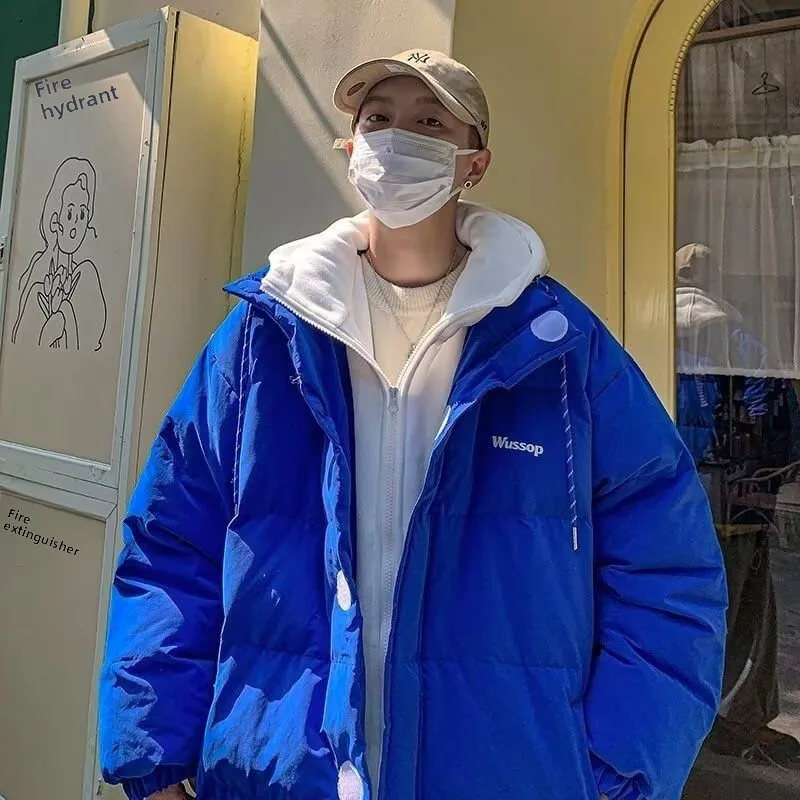 

Faionable Thiened Fce Winter Bread Coat Men's Cotton Jaet Outerwear Youth Trendy Simple Sle Stand Fit Waterproof