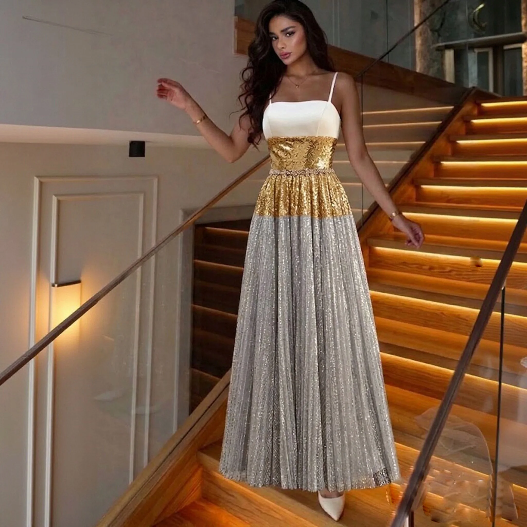 Sharon Said Luxuriöse Pailletten-Abendkleider für Damen, A-Linie 2026, Trägerlos, Elegante Geburtstags- und Hochzeitsfeier-Kleider SS200 Maßanfertigung