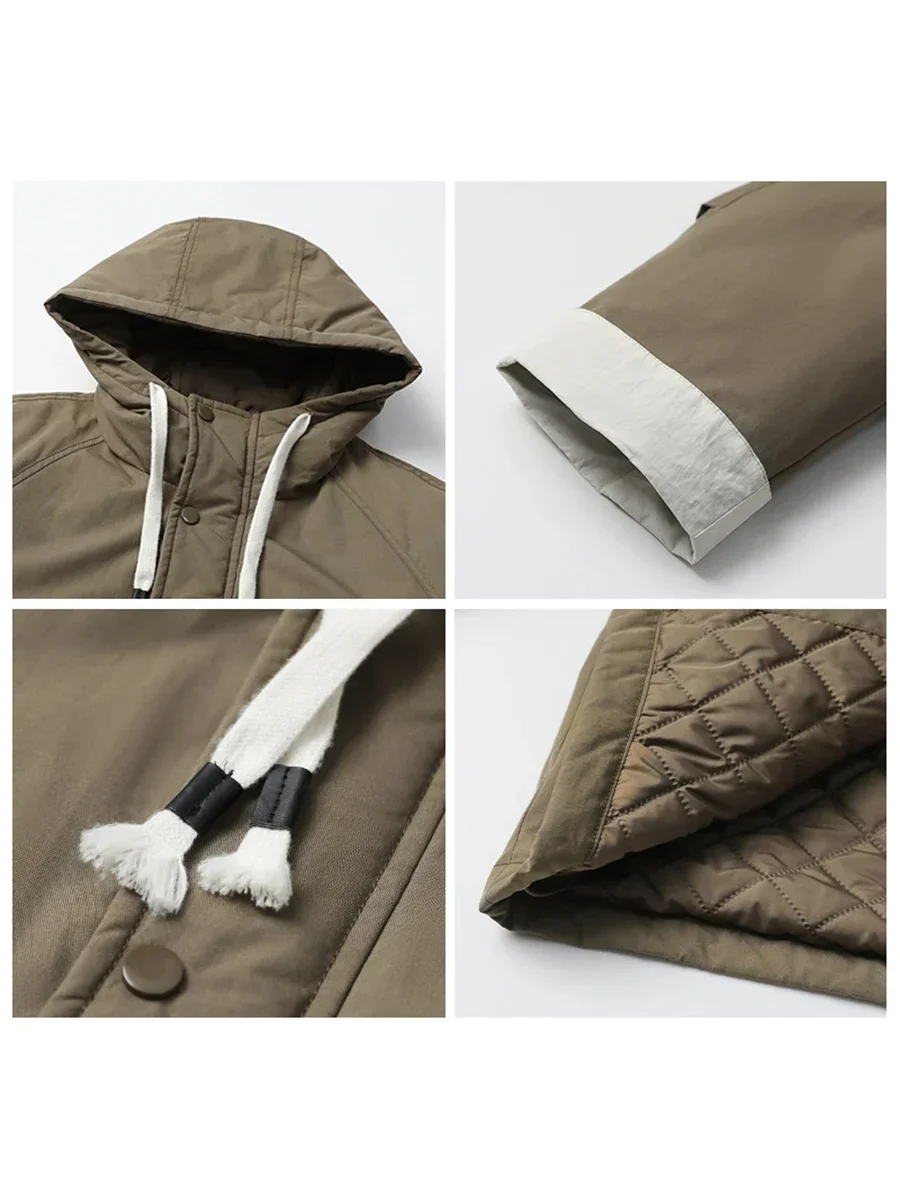 CHIC VEN Women Jackets Loose Contrast Hooded Drawstring Safari Style Thick Quilted Female Coat Spring Autumn 2025