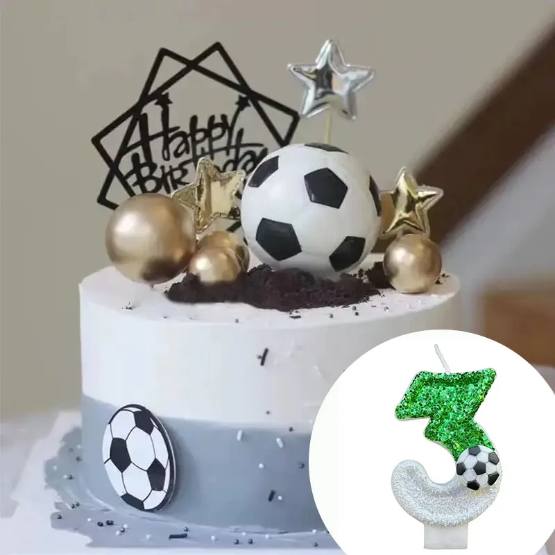 Fußball-Geburtstagskuchen-Topper mit grünen Funkeln, Zahlen 0–9, Kindersport-Party-Dekoration