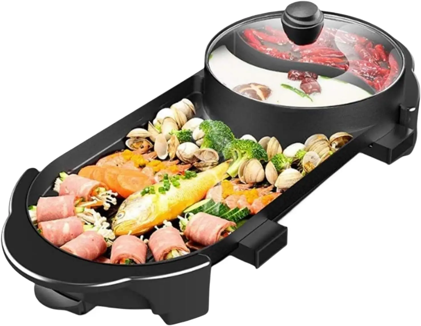 

Hot Pot with Grill Korean BBQ Grill Indoor Hotpot Pot Electric Combo Shabu Shabu Pot with Divider KBBQ Grill Smokeless Non-stick