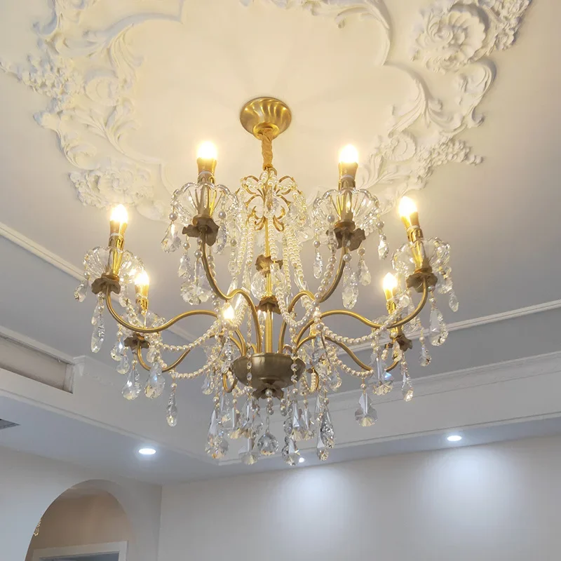 American vintage second-hand bedroom,European palace living room, staircase lamp, dining room, French candle, crystal chandelier