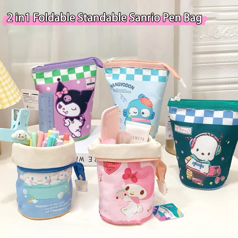 

Foldable Standable Sanrio Pen Bag Hello Kitty Kuromi Melody Pencil Case Large Capacity Stationery Pouch Cosmetic Bag