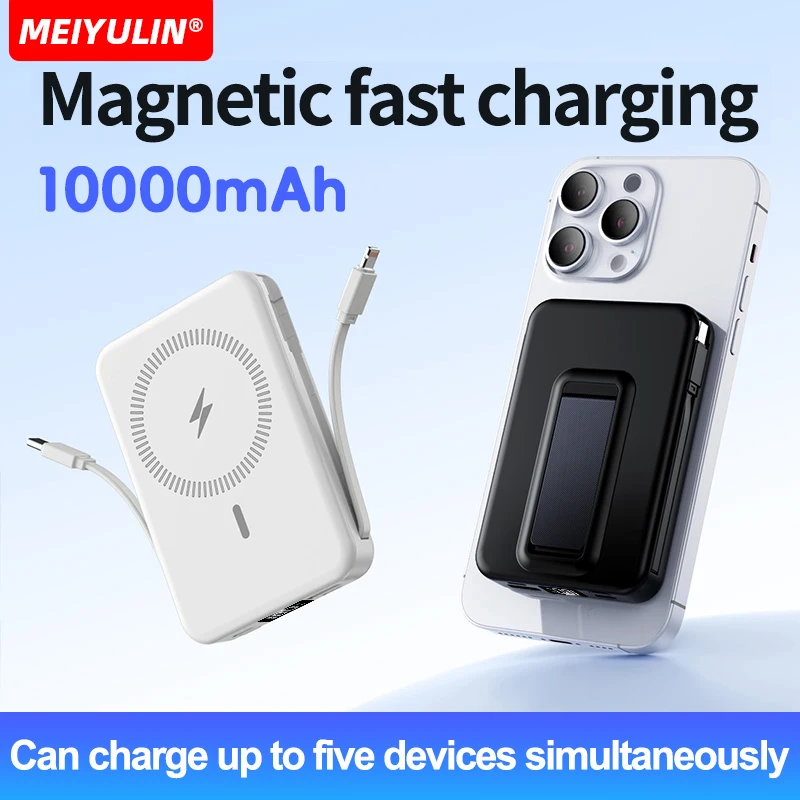 Magnetic 10000mAh Wireless Power Bank Portable USB C Cable Fast Charging External Battery For iPhone 17 Samsung Xiaomi Powerbank
