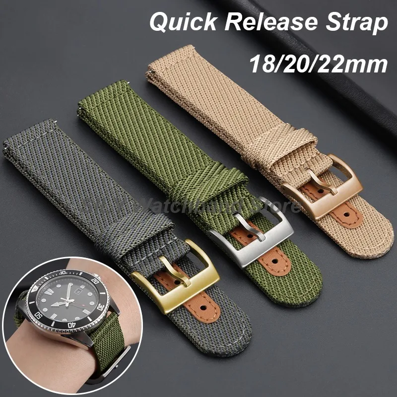 Military Men Women Replace Watch Band Quick Release Nylon Leather Woven Canvas Watch Straps 18mm 20mm 22mm Fabric Watch Bracelet
