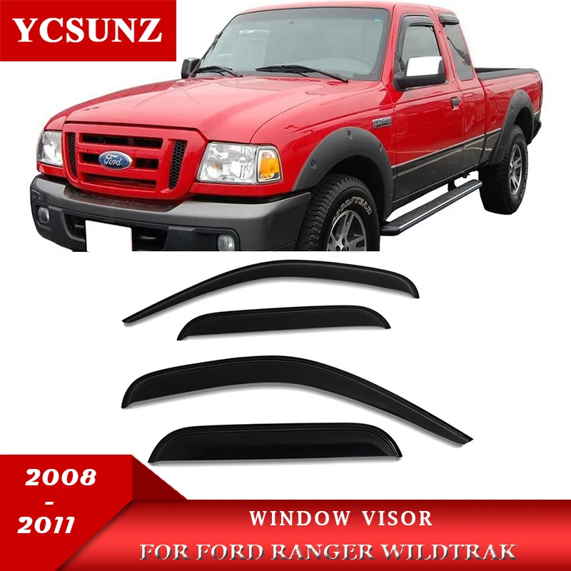 

Black Side Window Visor For Ford Ranger 2008 2009 2010 2011 Sun Rain Visors Guard Deflectors Car Accessories YCSUNZ