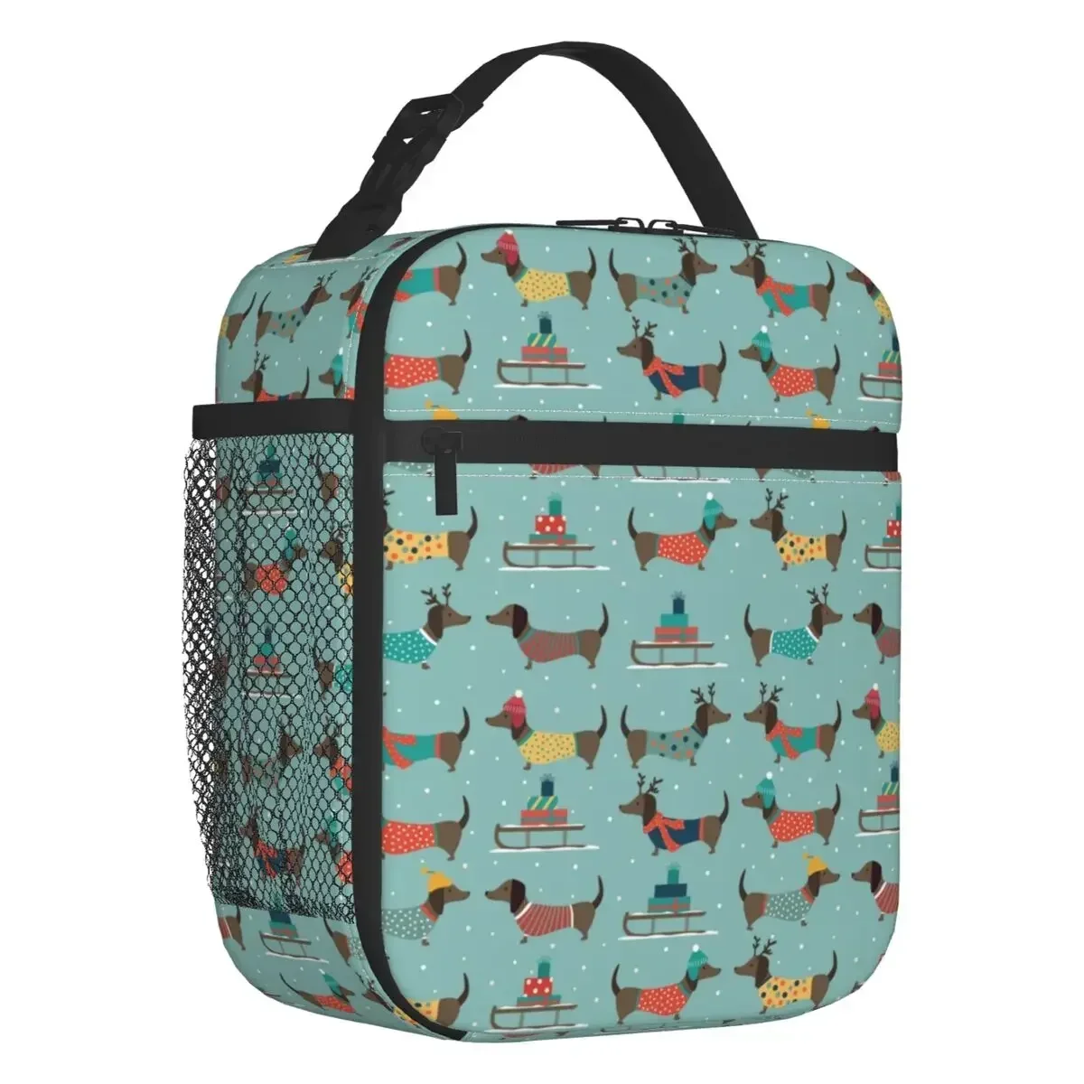 

Custom Christmas Dachshund Dog Pattern Lunch Bag Men Women Cooler Warm Insulated Lunch Box for Adult Office