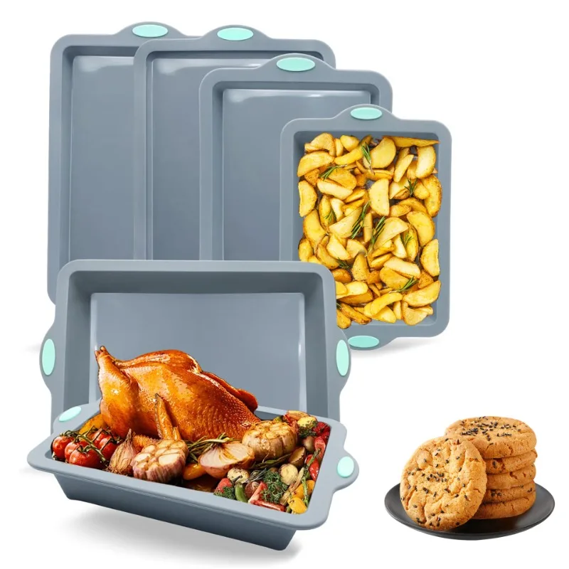 

Rectangular Non-Stick Bking Silicone Tray Mold Homemade Cake Barbecue Biscuits Pizza Household Useful Baking Tray Set Accessorie