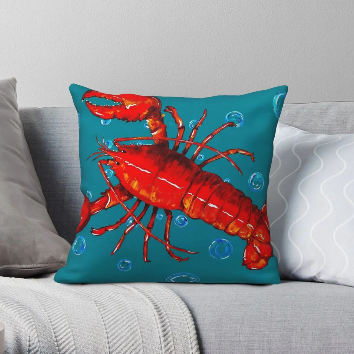 Lennie The Red Lobster Square Pillowcase Polyester Linen Velvet Pattern Zip Decor Throw Pillow Case Sofa Seater Cushion Case