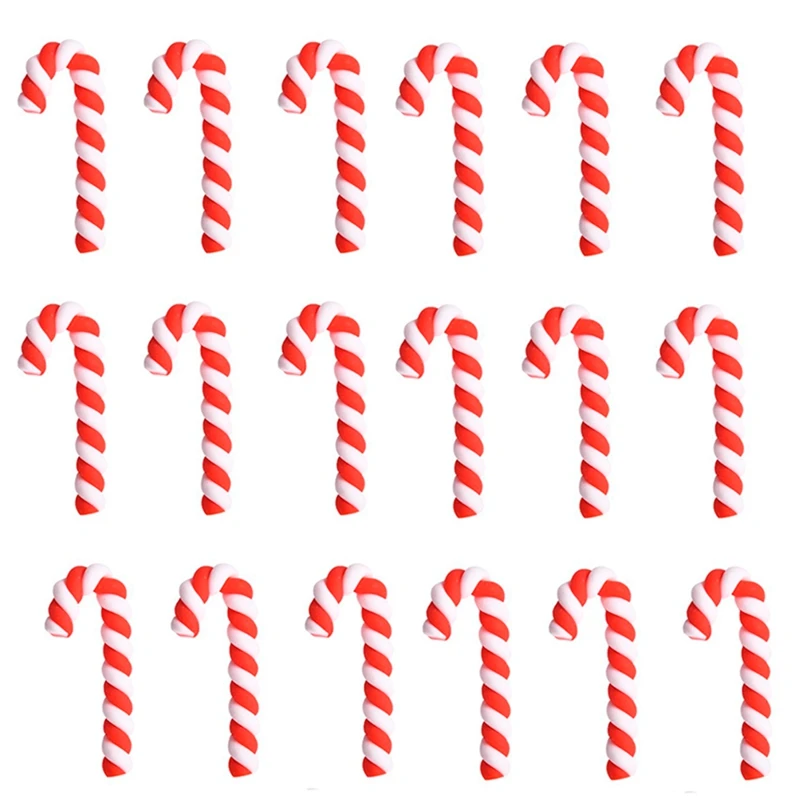 Red And White Crutches Home Christmas Decoration Soft Pottery Christmas Accessories DIY Phone Beauty Materials