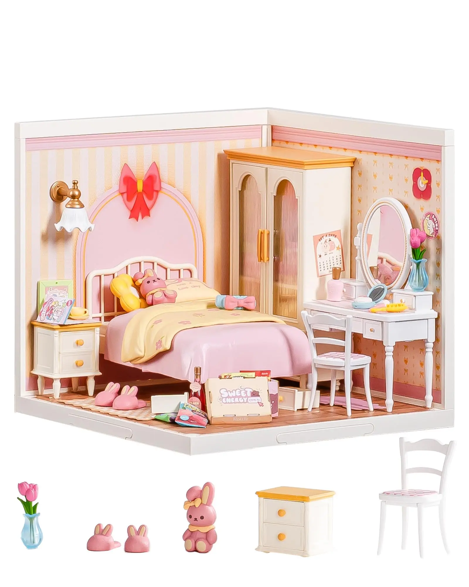 Robotime Serie Super Creator, Adorabile Camera da Letto Rosa, Modello 3D in Plastica, Puzzle Fai-da-Te, Casa in Miniatura, Decorazione per la Casa, Regalo Ideale per Ragazze