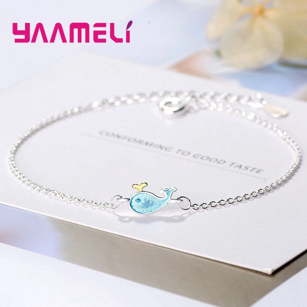 

Genuine 925 Sterling Silver Women Small Exquisite Fashion Bracelets Bangles Cute Animal Dolphin Bracelet For Women Girls