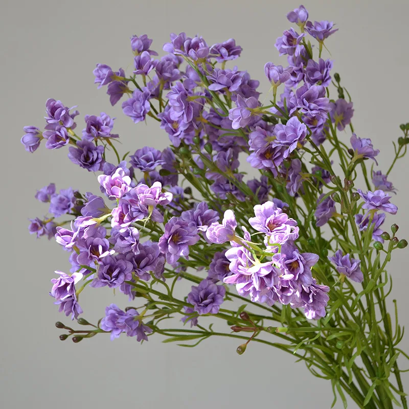 5 Stück Luxuriöse Künstliche Veilchen-Blumen mit Feuchtigkeitseffekt, Delphinien aus Latex, Deko-Blumenarrangements für Hochzeit, Party, Zuhause – Detail 5