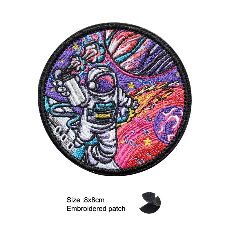 Newly Designed Sunrise Planet Astronaut in Space Travel Armband 3D Embroidered Off-road Vehicle Badge Backpack Wave Custom Patch