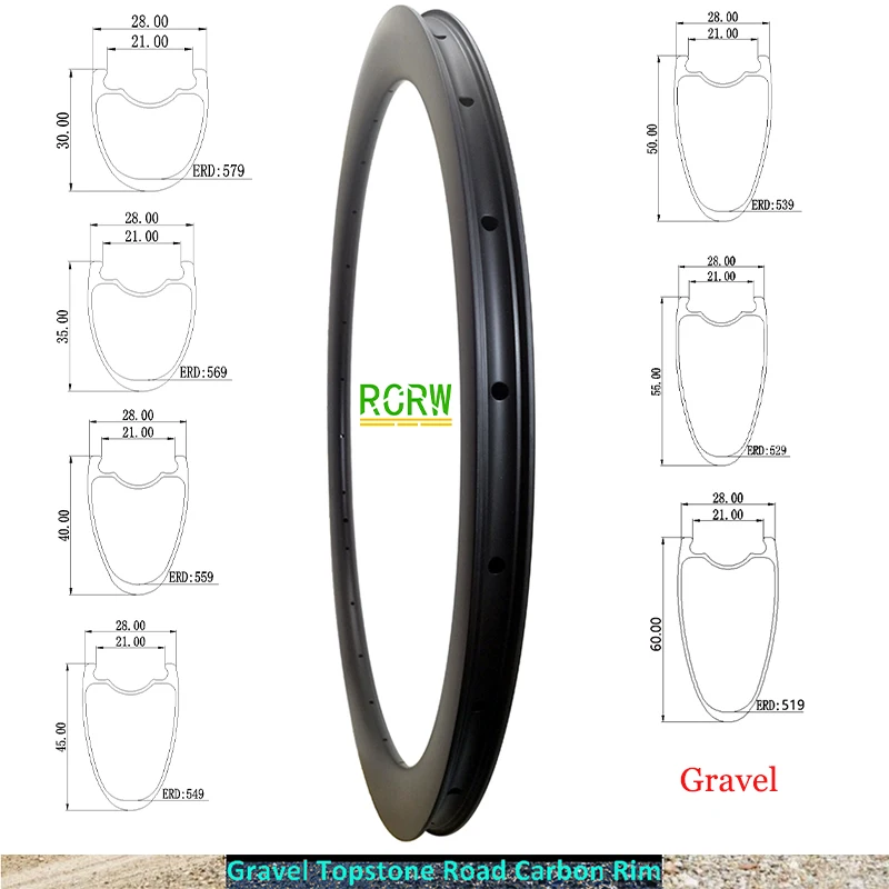 

700C Gravel Road 30/35/40/45/50/55/60 Deep Carbon Rim 28mm Wide Tubeless Clincher Disc or V Brake 24 28 32Hole Topstone Wheel