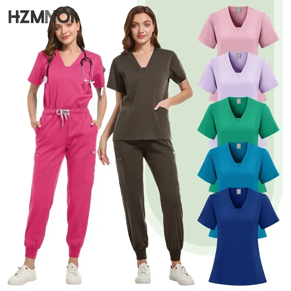 New Multicolour Pharmacy Beauty Spa Uniforms Nurse Scrubs Set Dentist Surgical Medical Uniforms Elestic Women Joggers Suit