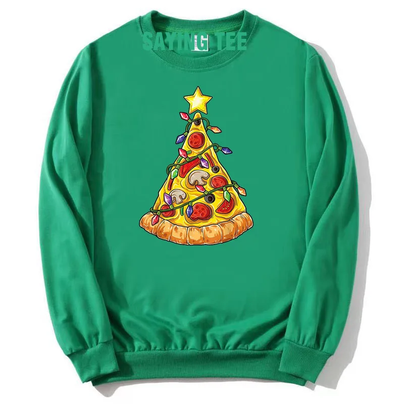 Pizza Weihnachts baum Lichter Weihnachten Jungen Männer Krusten Peperoni Baumwolle Pullower Pullover Familie Pyjama Langarm T-Shirts Sweatshirt – Detail 5