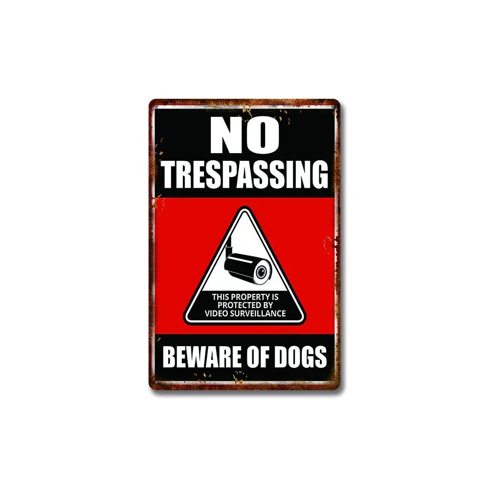 SLALL No Trespassing Video Surveillance and Dogs Retro Street Sign Household Metal Tin Sign Bar Cafe Car Motorcycle Garage Decor