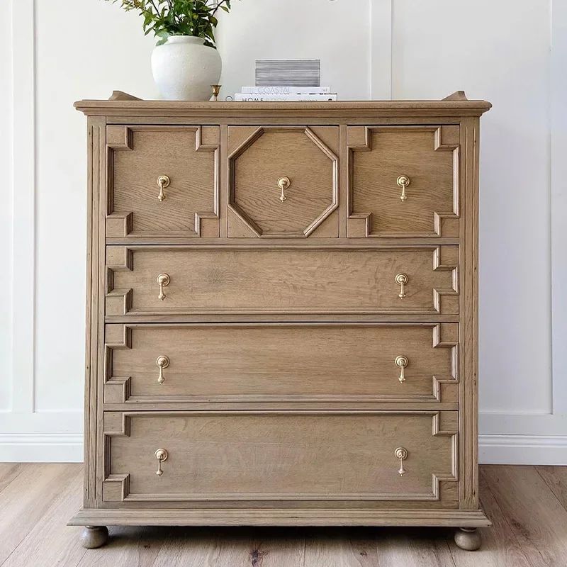 French retro solid wood chest cabinet retro style locker American ash wood edge cabinet