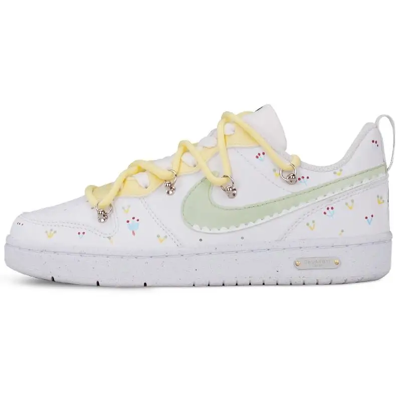 

[Custom Fresh little flowers]Nike Court Borough Small White Shoes Coverage Anti-Slip And Wear-Resistant Low-Top Skateboard Sh