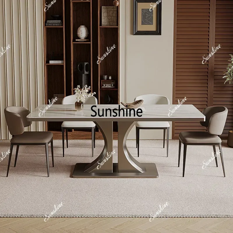 Modern simple rectangular light luxury rock slab small apartment dining table Luxury kitchen table unique dining furniture