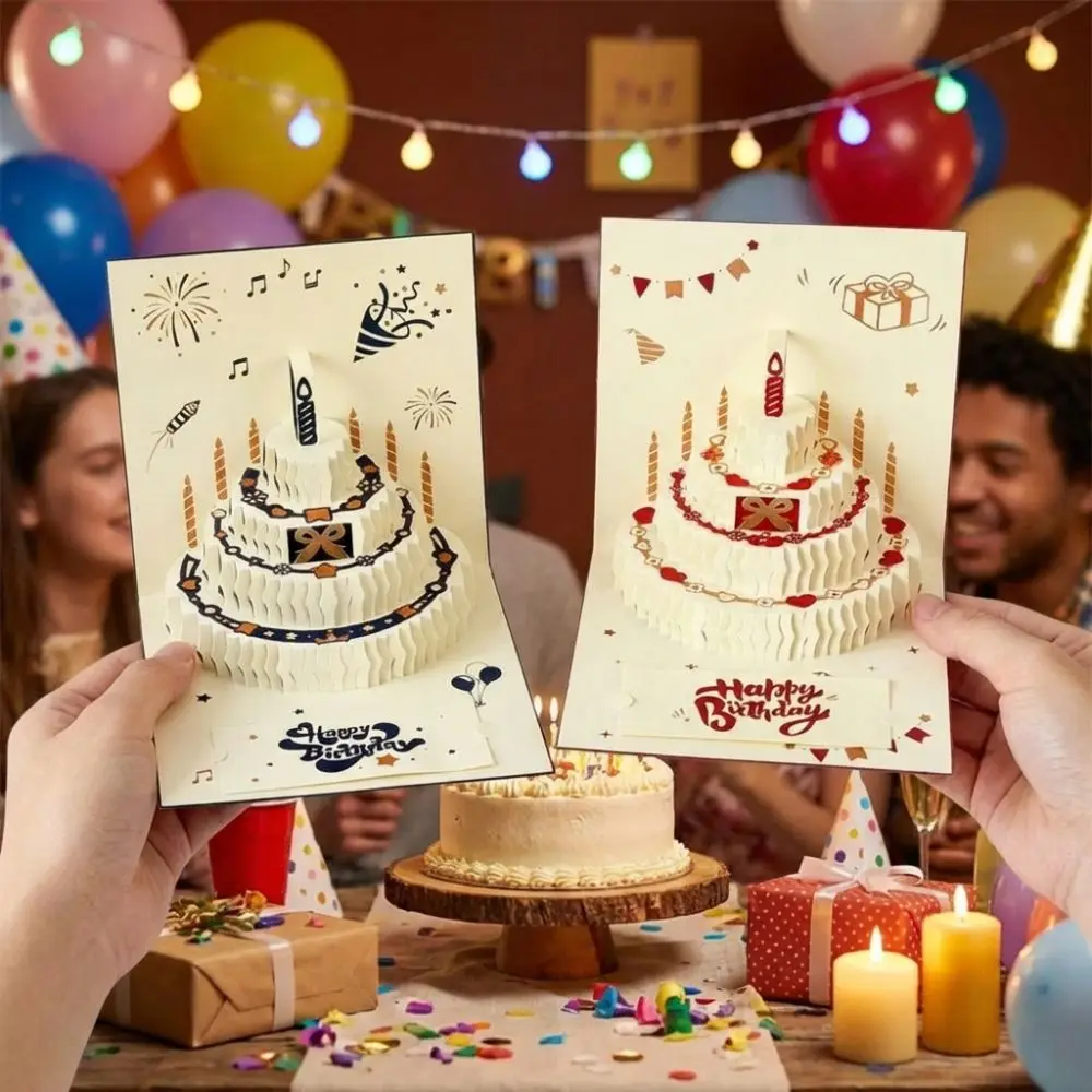 

Colorful 3D Happy Birthday Card Four-Layer Cake Paper Pop-Up Greeting Card Surprise Gift with Envelope