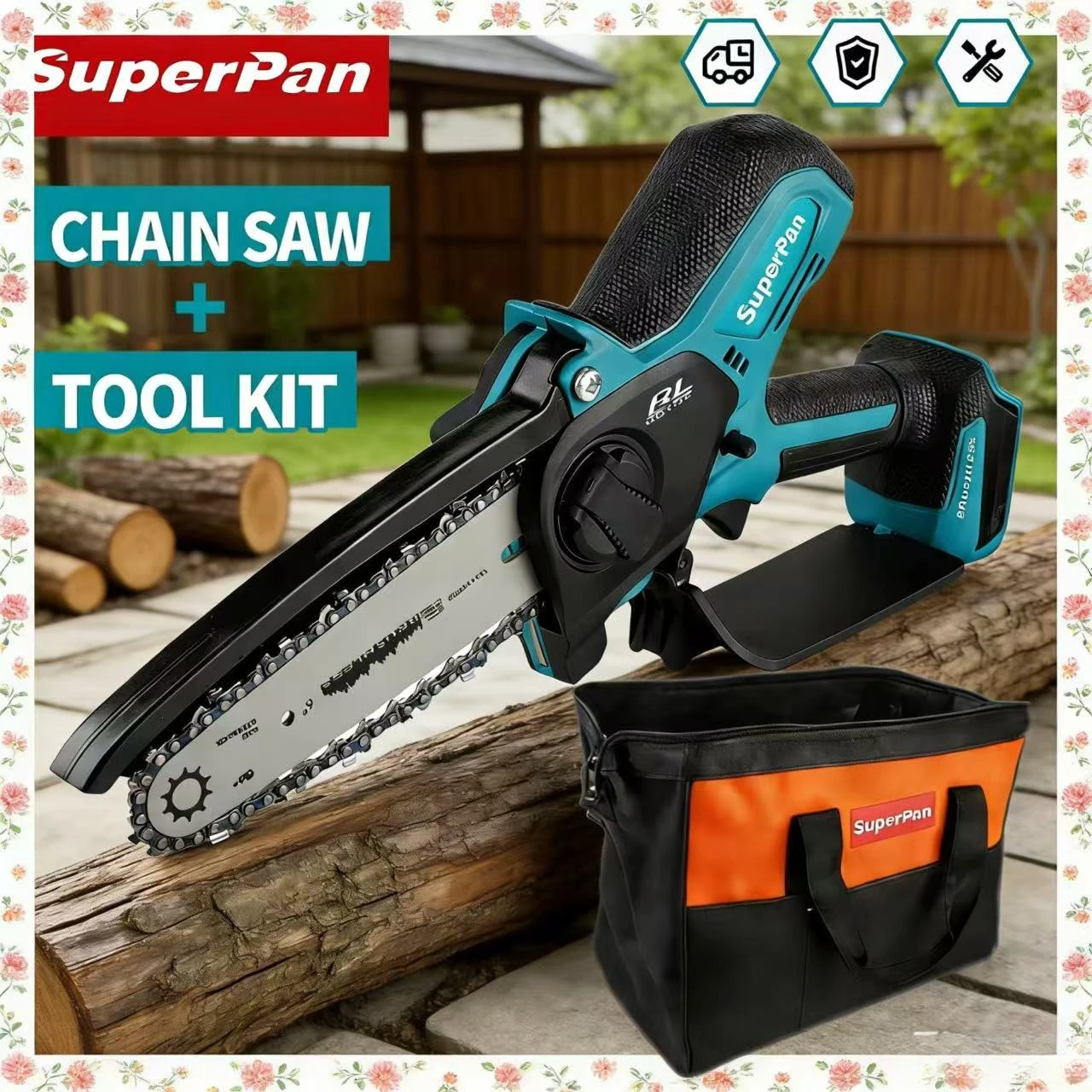 

SuperPan 6-inch Portable Chainsaw electric chain saw for home emergency outdoor picnic cutting for makita 18V battery pin