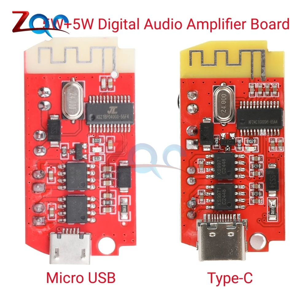 5W+5W Digital Audio Amplifier Board Double Dual Plate DIY Bluetooth Speaker Modification Sound Music Module Micro USB DC 3.7V 5V