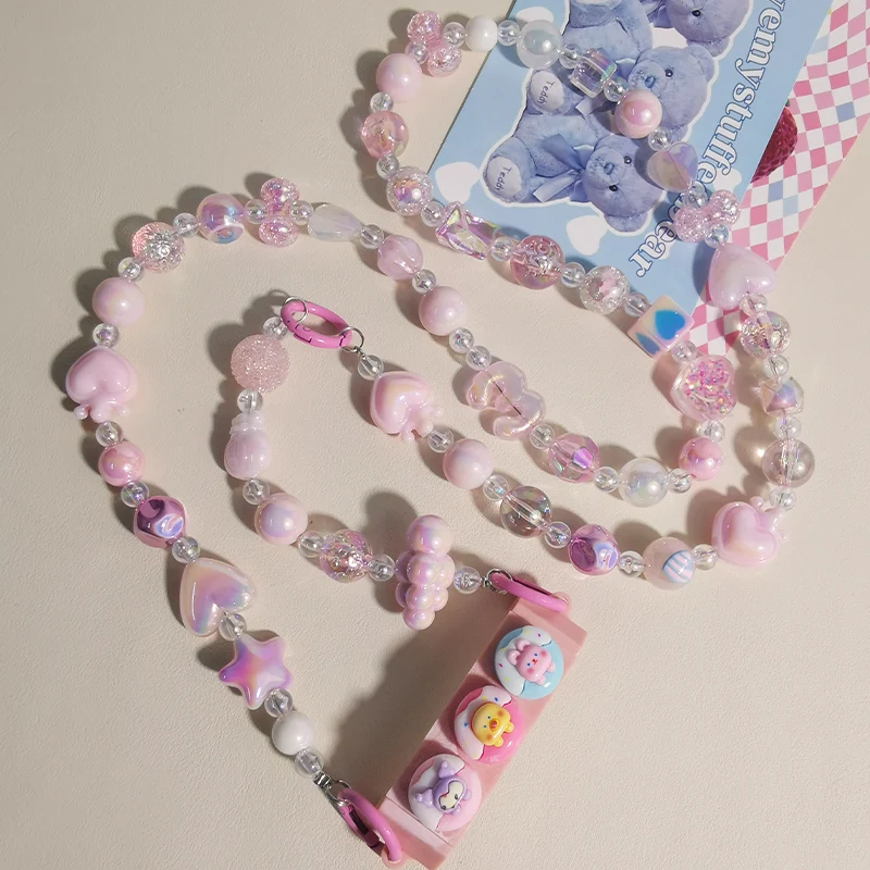 

Mobile Phone Lanyard Long Crossbody Lanyard Crown Love Xiangyun Lanyard Cartoon Style Handmade Beaded Chain Universal Lanyard